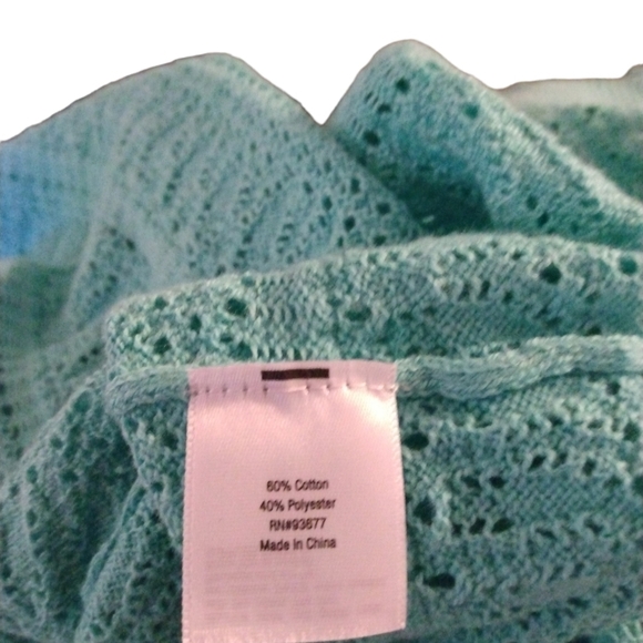 Mint Green Crew Neck Eyelet Sweater St. John's 3/4 Sleeved Beachy Layering NWT M - Picture 10 of 11